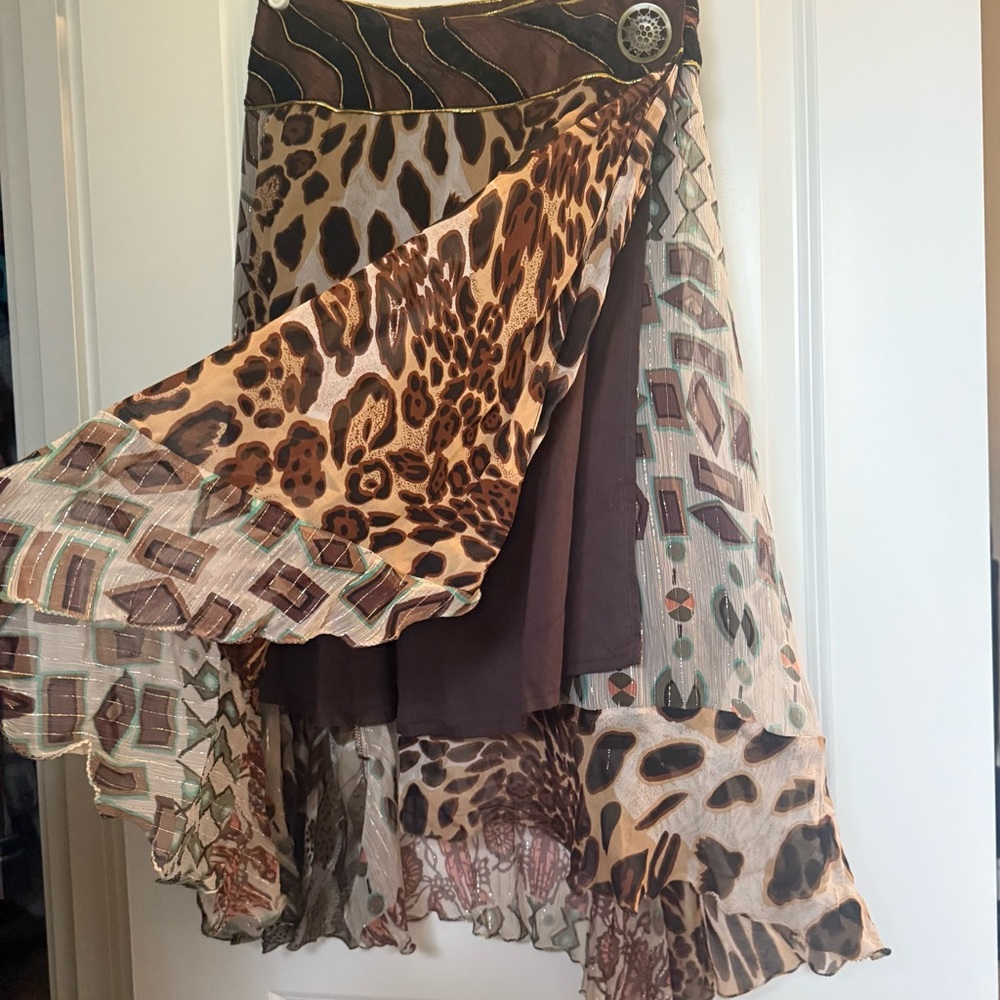 Vintage Sandy Starkman 80s-90s Geometric Mixed Animal Print Asymmetrical Skirt S - Picture 9 of 9